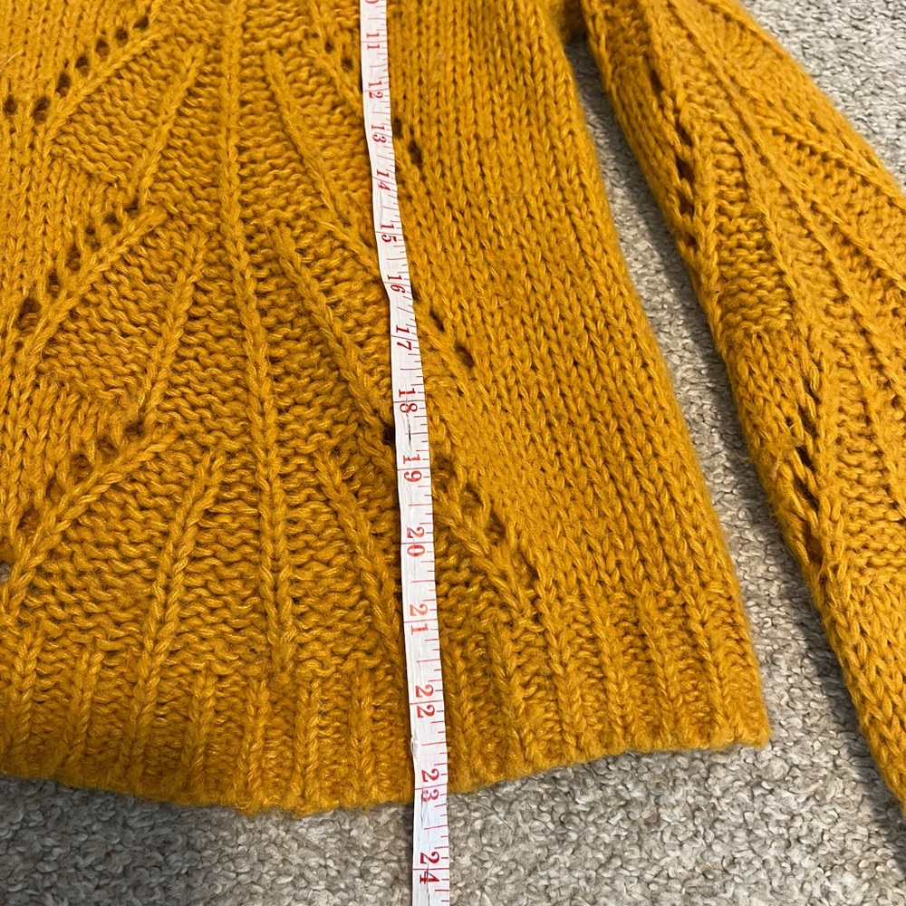 Urban Outfitters Mustard Yellow Chunky Knit Sweater Bubble Sleeve Pointelle Sm - Picture 9 of 10
